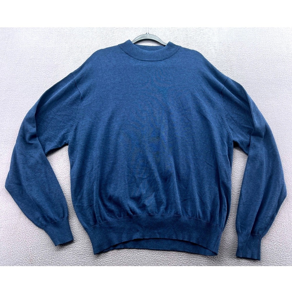 Mark Shale Sweater Mens XXL Blue Silk Cotton Blend Mock Neck Long Sleeve